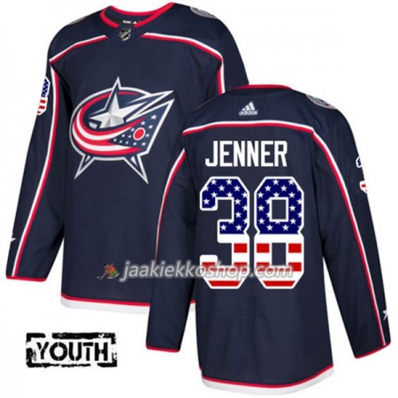Lapsille NHL Blue Jackets Pelipaita Boone Jenner 38 Adidas 2017-2018 Marine Sininen USA Flag Fashion Authentic